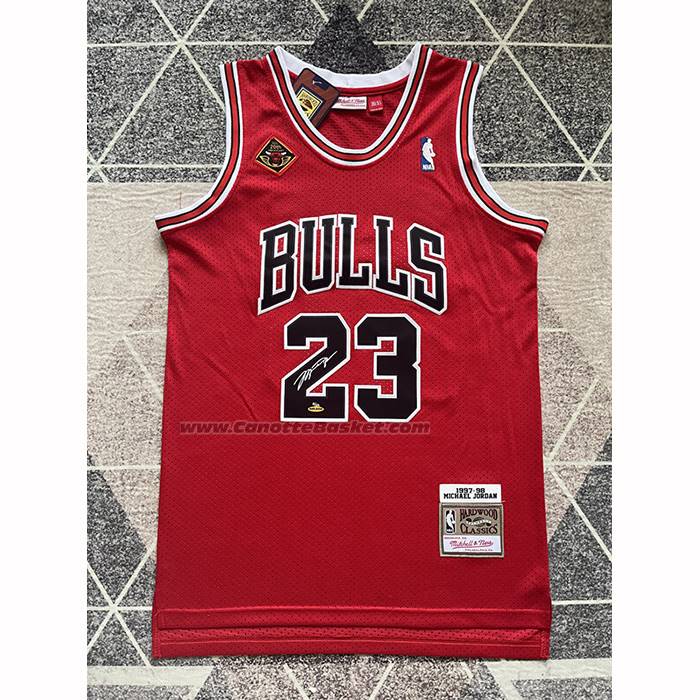 Maglia Chicago Bulls Michael Jordan No 23 Mitchell & Ness 1997-98 Rosso Firmada